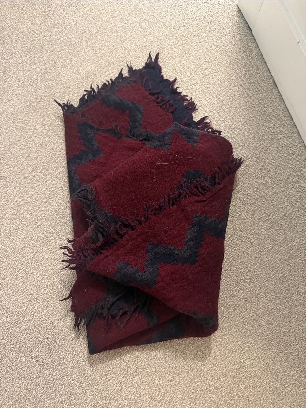 Wilfred Burgundy and Black Zigzag Fringe Throw